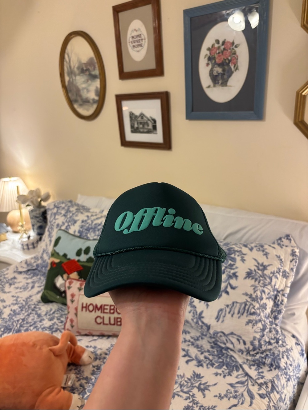 Aerie Trucker Hat with Mint 'Offline' Script